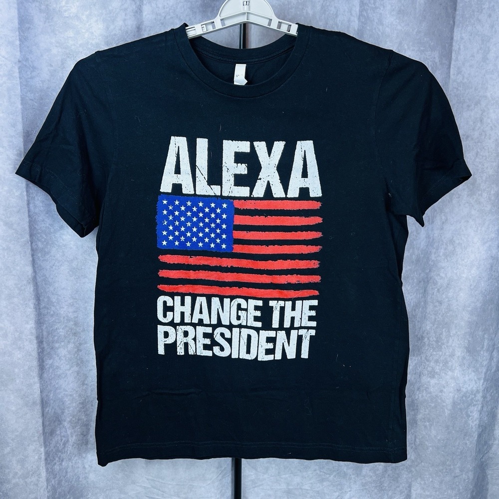 Alexa Change the President T-Shirt Black Graphic Flag Large Canvas